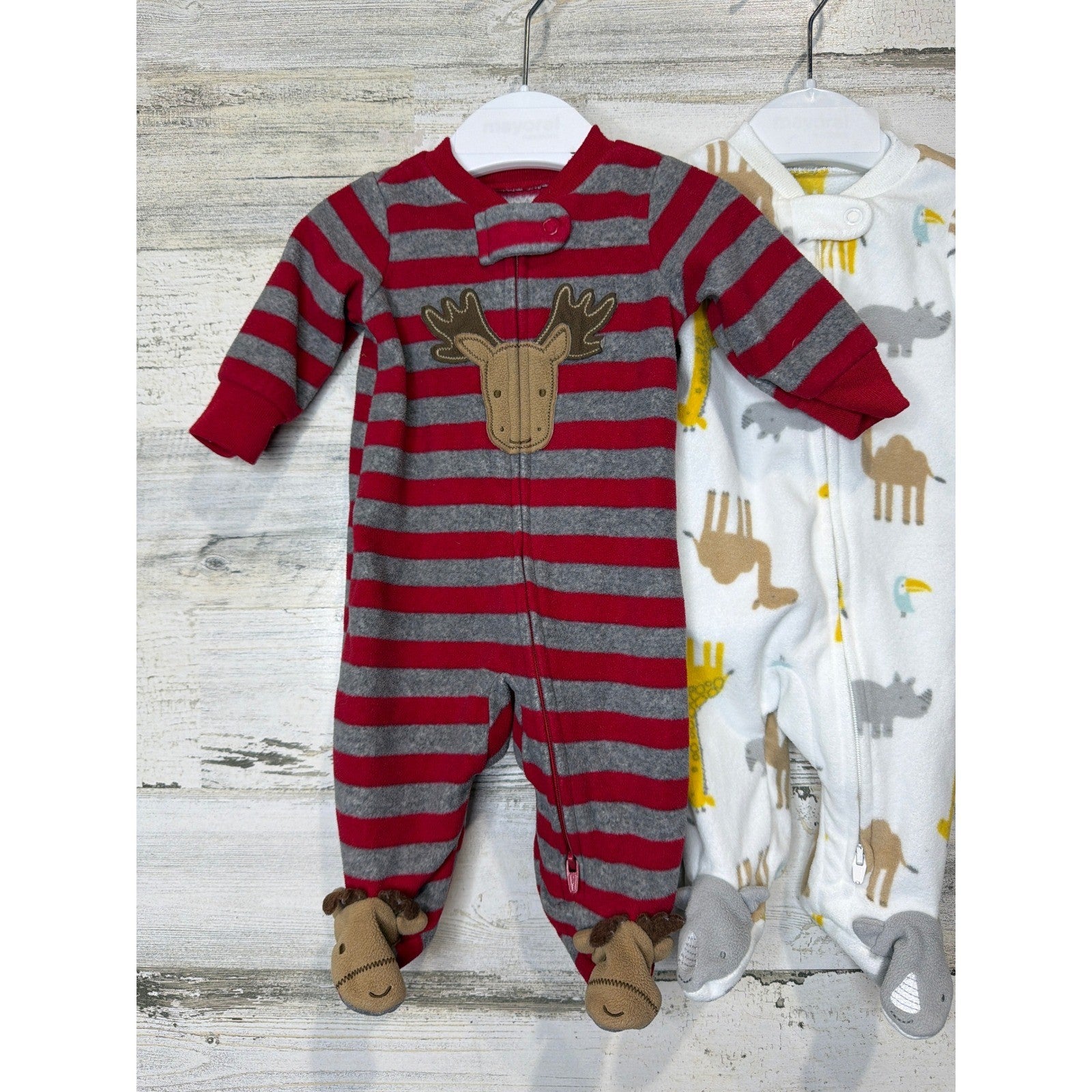 Carter's Fleece Sleepers Bundle Boys Newborn Multi Reindeer Safari Cozy2