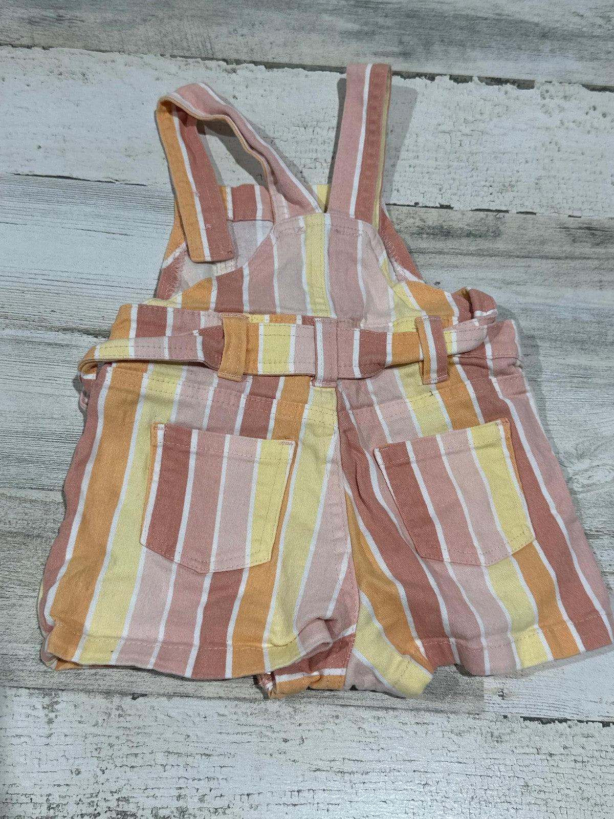Jessica Simpson Striped Overall Romper Girls 18M Pink Orange Sunset EUC1