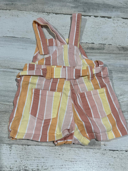 Jessica Simpson Striped Overall Romper Girls 18M Pink Orange Sunset EUC1