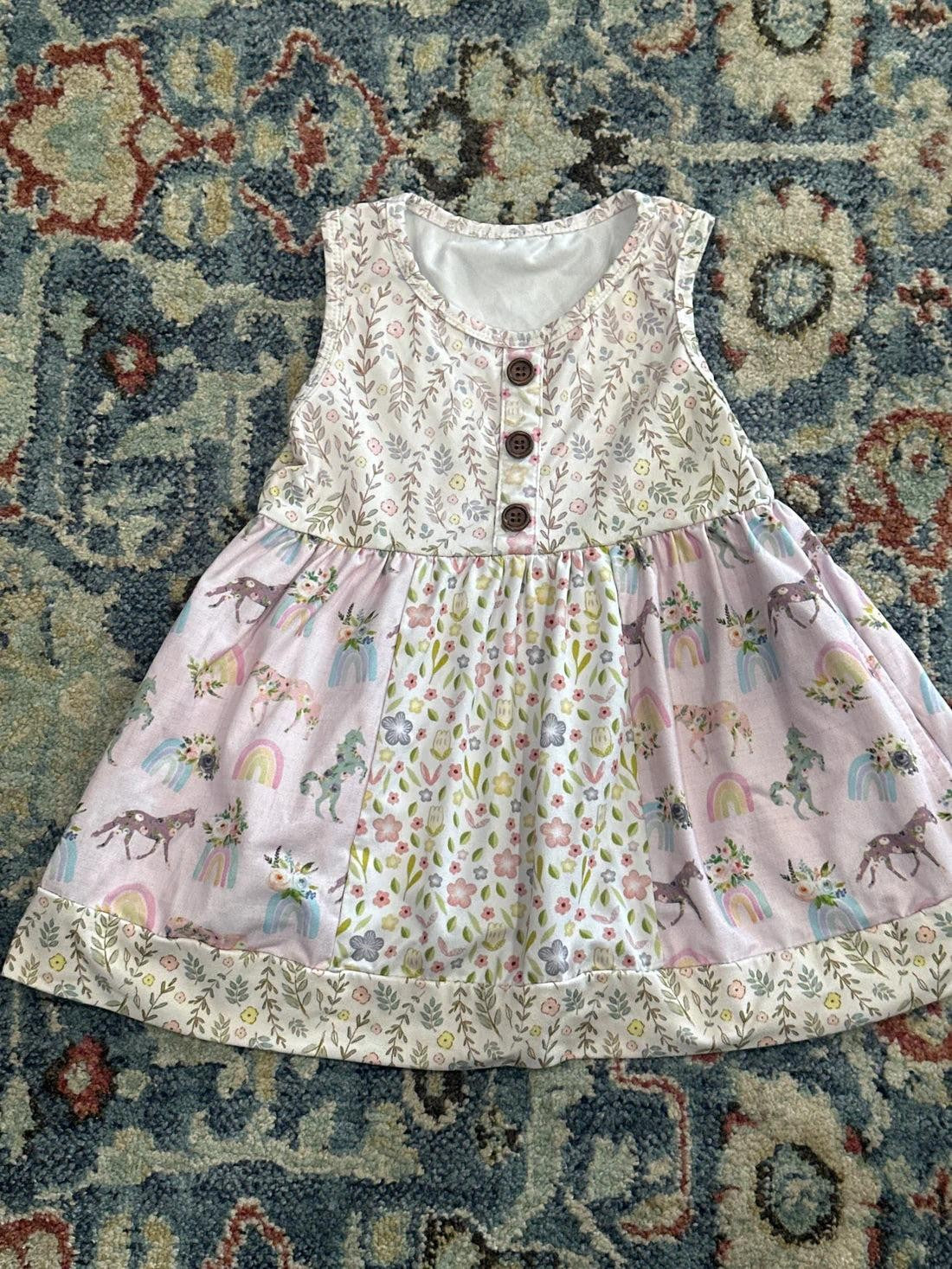 Little BOE Sleeveless Dress Girls 3T Pink Unicorn Rainbow Floral EUC0