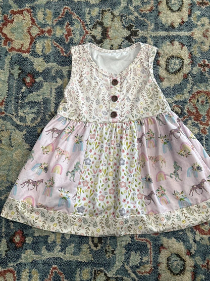 Little BOE Sleeveless Dress Girls 3T Pink Unicorn Rainbow Floral EUC0