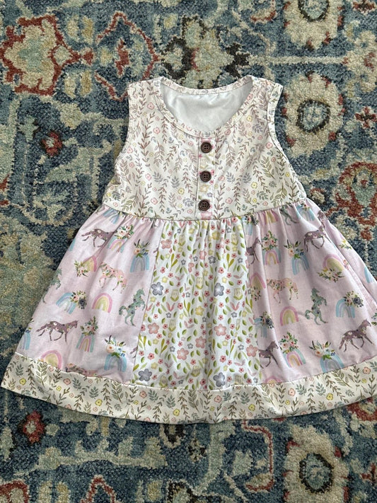 Little BOE Sleeveless Dress Girls 3T Pink Unicorn Rainbow Floral EUC0