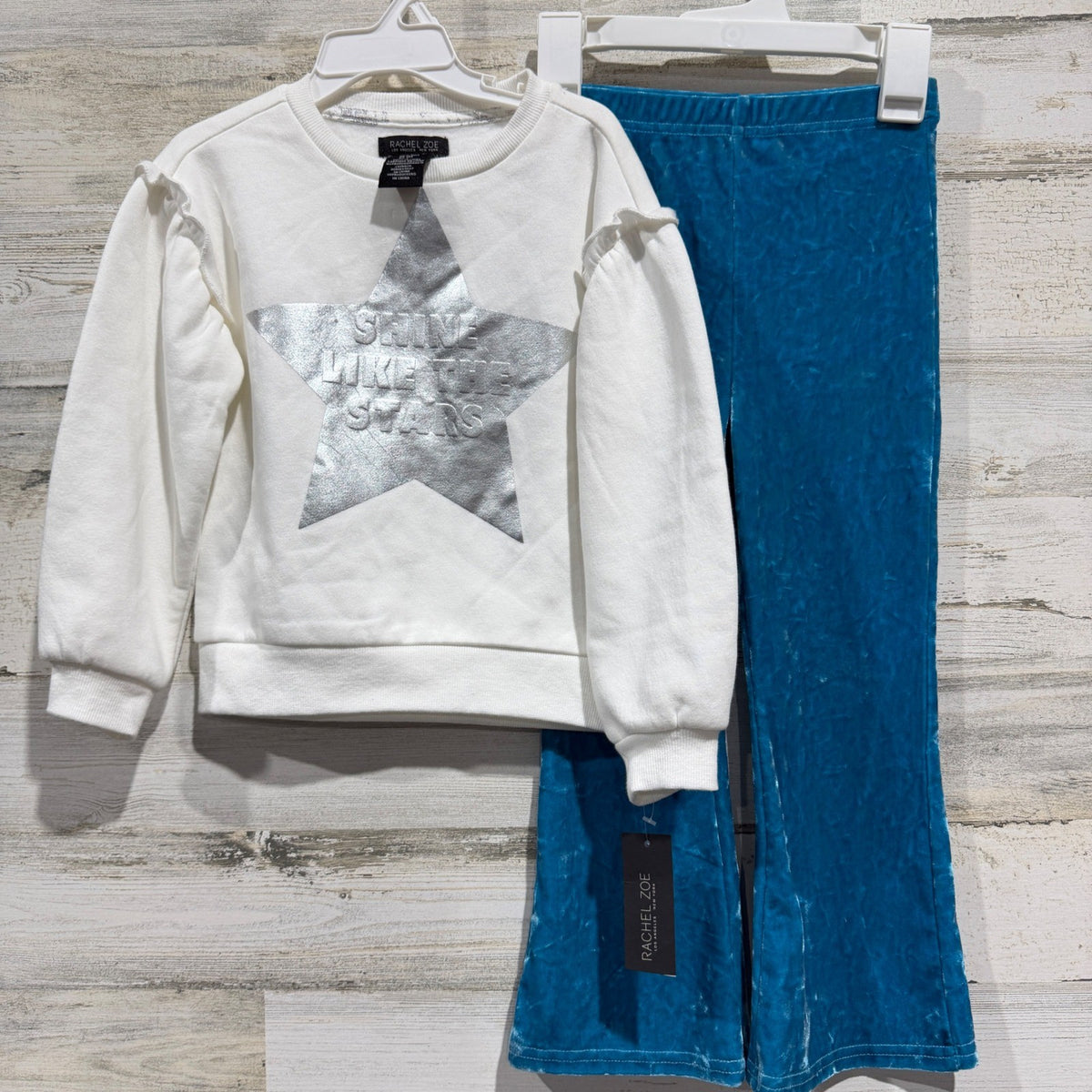 Rachel Zoe Rare Editions Sweatshirt Leggings Set Girls 4T White Teal Velvet0