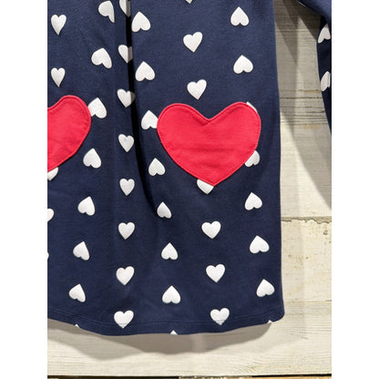 Nula Bug Heart Print Dress Girls 5 Navy Blue Peter Pan Collar Mod EUC2