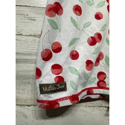 Matilda Jane T-Shirt Girls Size 10 White Red Cherry Print Gingham Cuffs EUC2