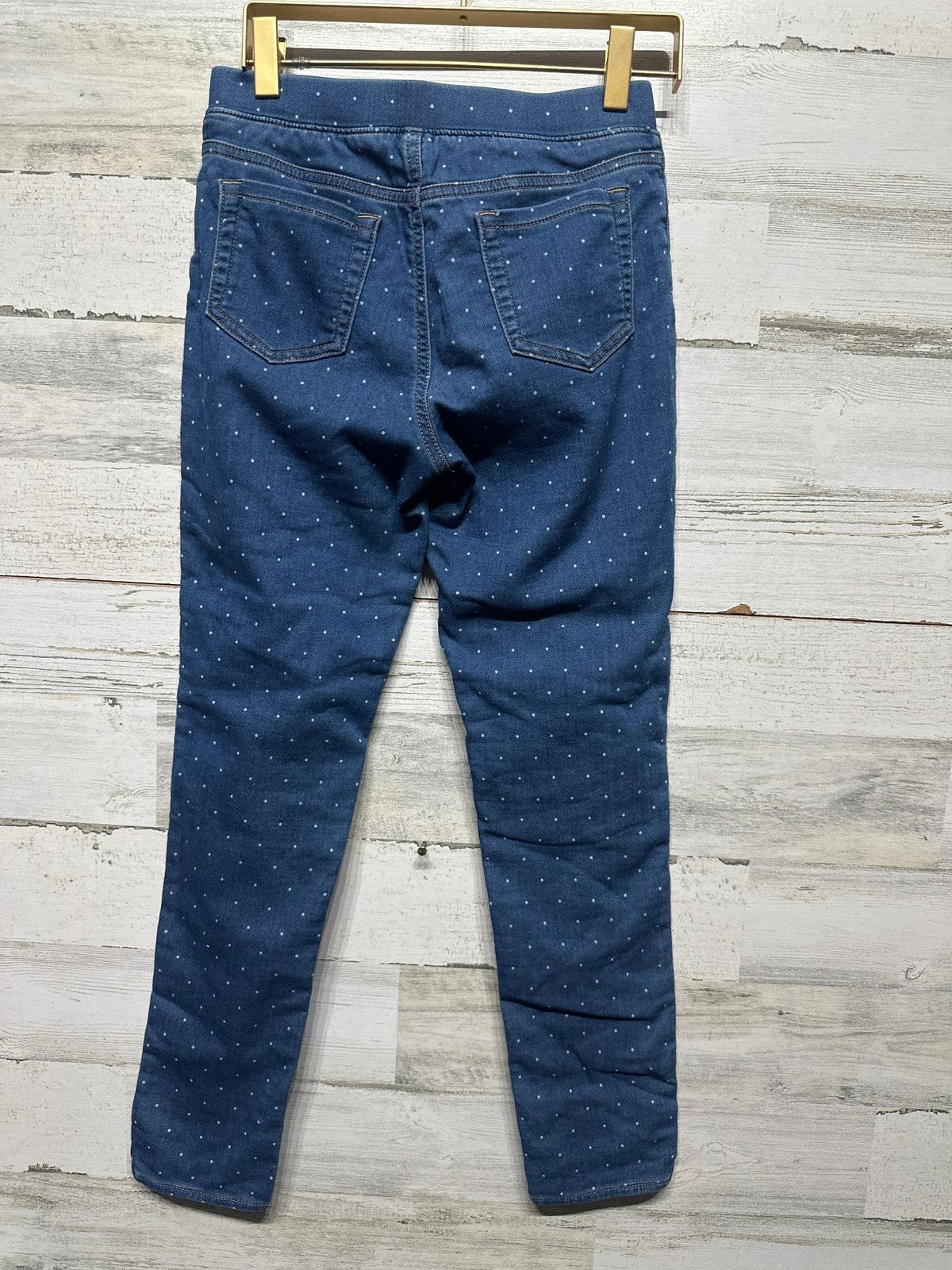 Lands' End Jeggings Girls 12 Blue Polka Dot Stretch Denim Pull On EUC2