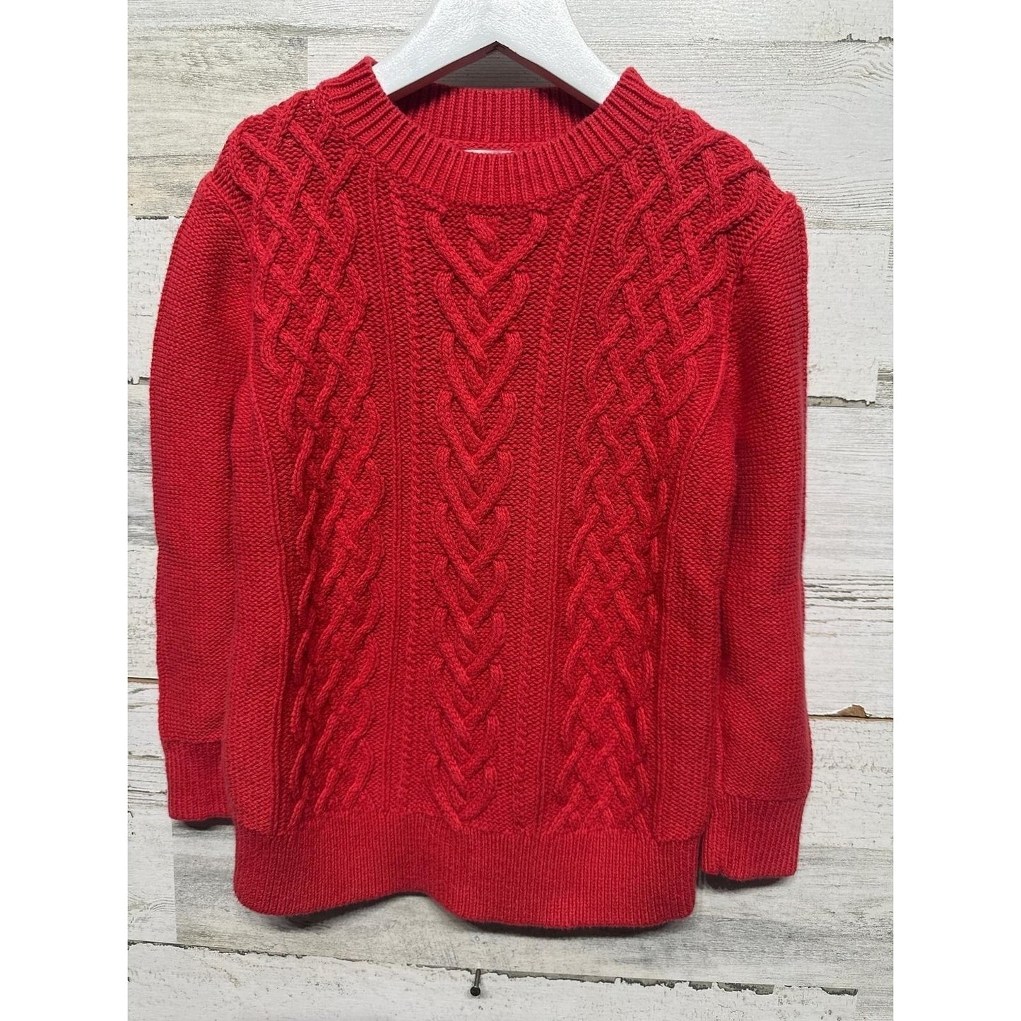 Crewcuts Cable Knit Sweater Girls 6/7 Red Long Sleeve EUC0