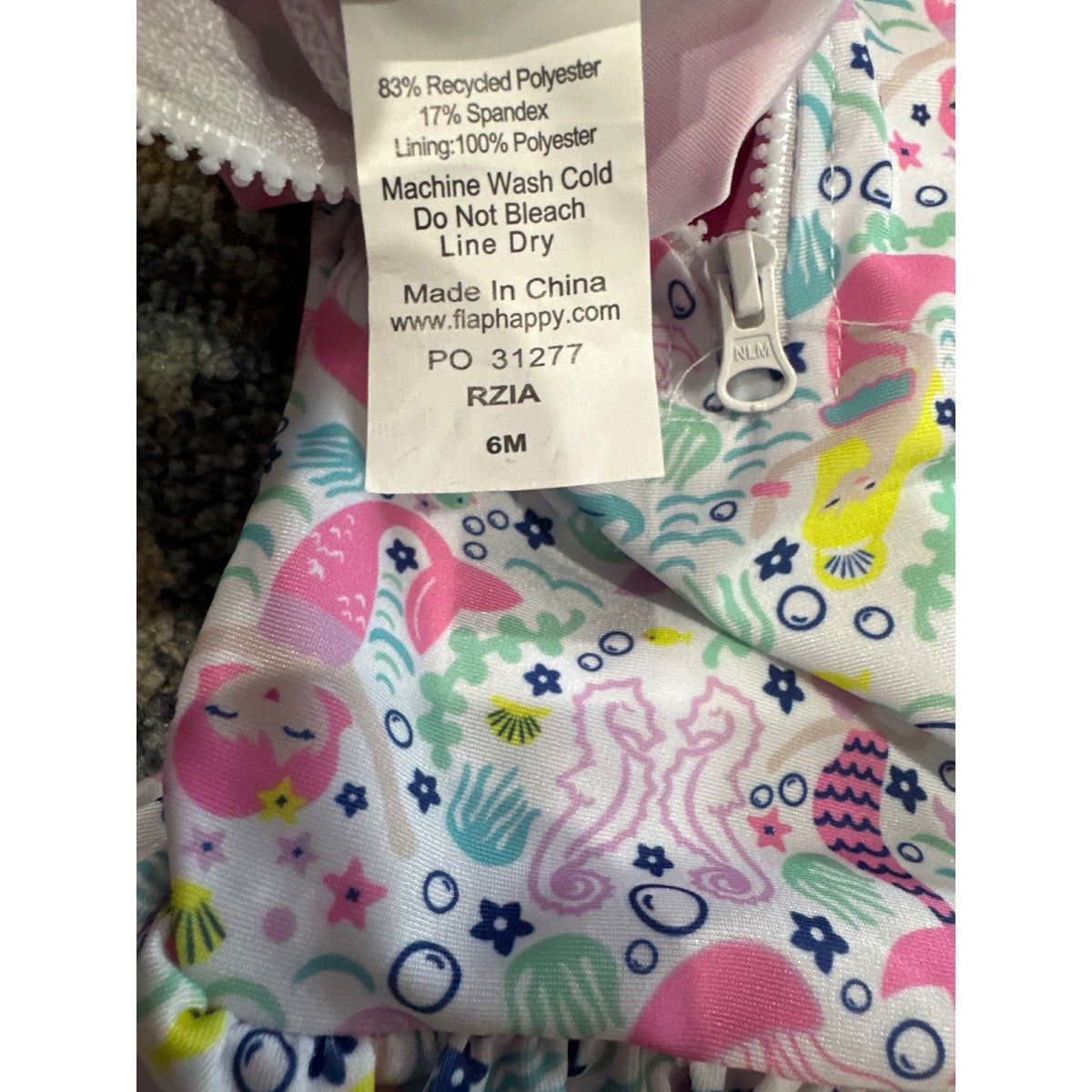 Flap Happy Swimsuit Baby Girls 6M Pink Mermaid Rash Guard Ruffle One Piece NWT4