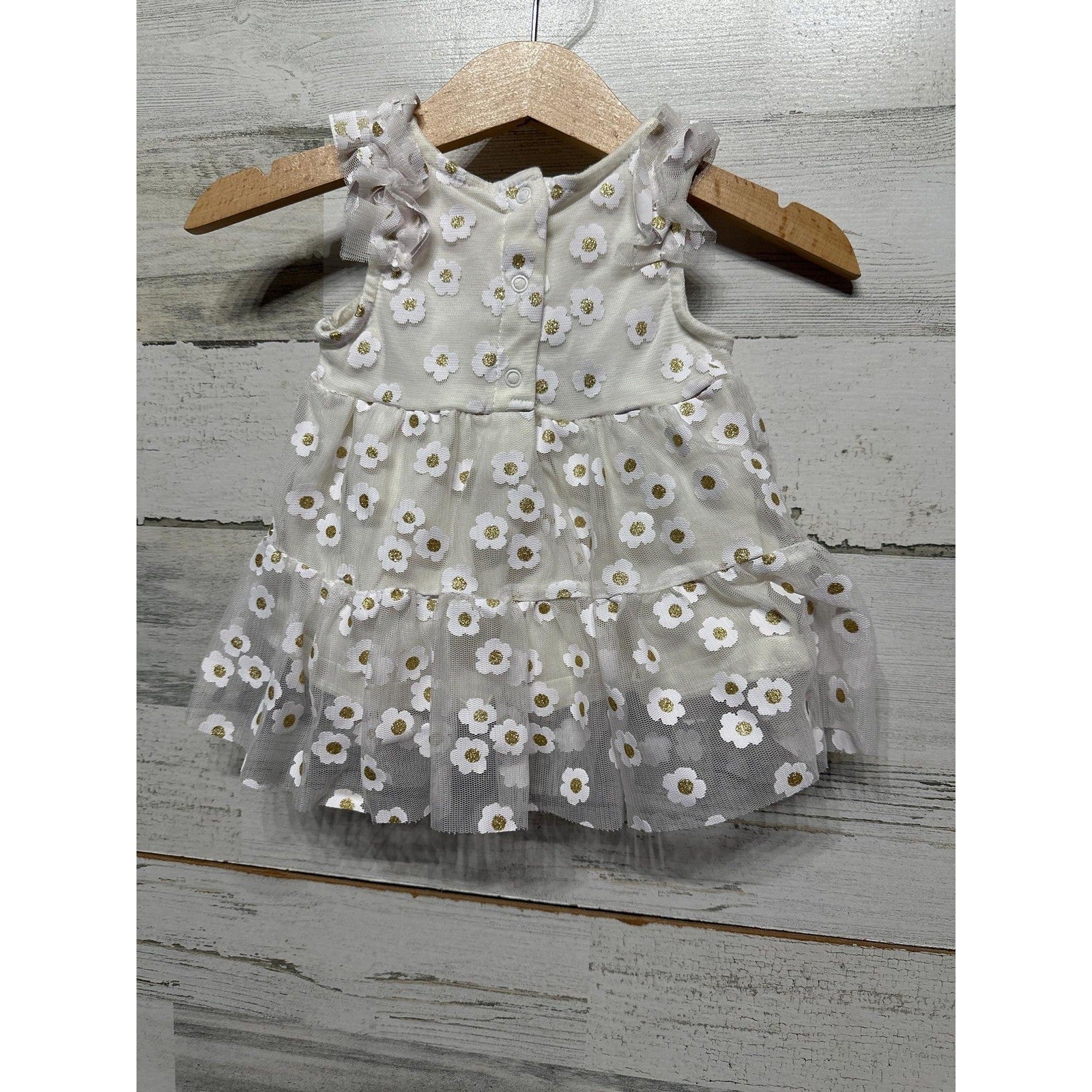 Cat & Jack Tulle Dress Girls 0-3M White Gold Daisy Floral Party EUC1