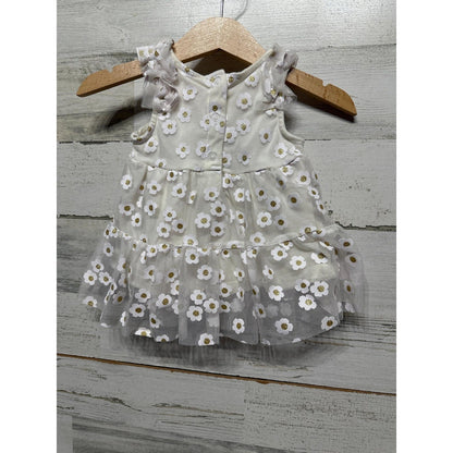Cat & Jack Tulle Dress Girls 0-3M White Gold Daisy Floral Party EUC1