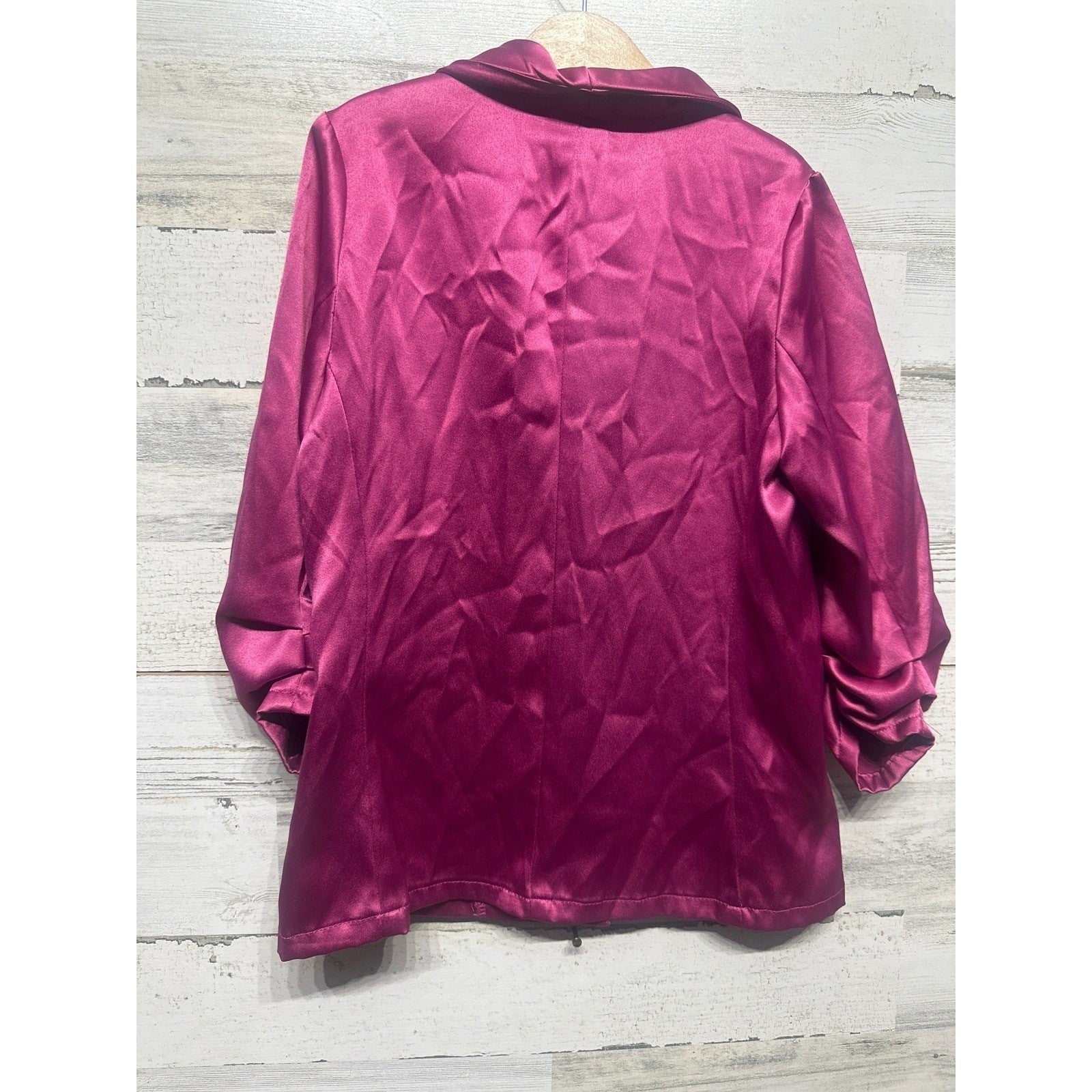 Originality Satin Blazer Girls Large Magenta Pink Ruched Sleeve EUC2