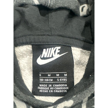 Nike Hoodie Kids Size 6 Black Grey All Over Print Logo Pullover GUC2