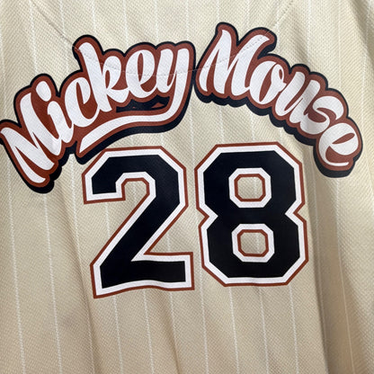 Disney Baseball Jersey Boys 6/7 Cream Pinstripe Mickey Mouse Sporty EUC4