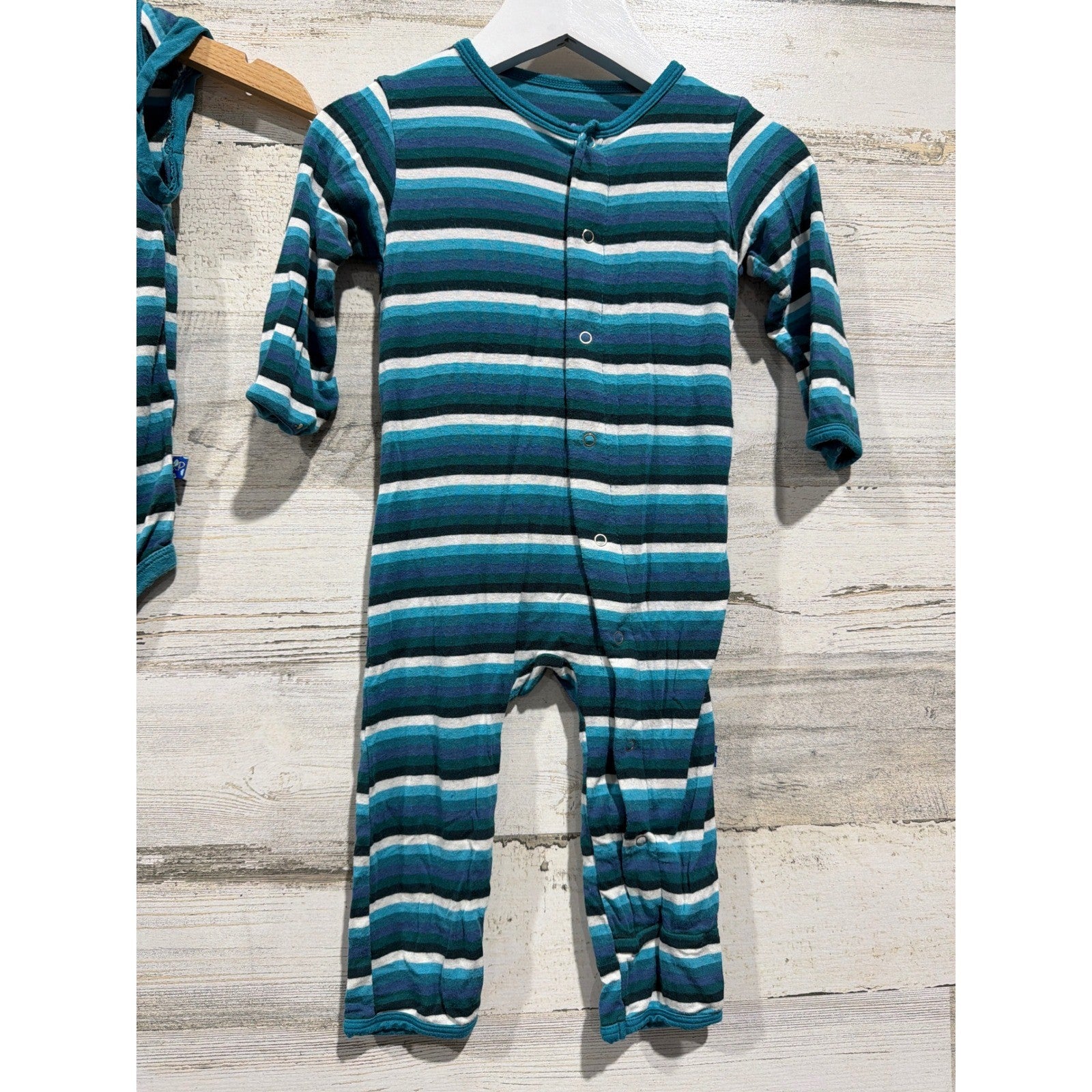 KicKee Pants Bodysuit & Coverall Boys 6-12M Forest Stripe Bamboo EUC2