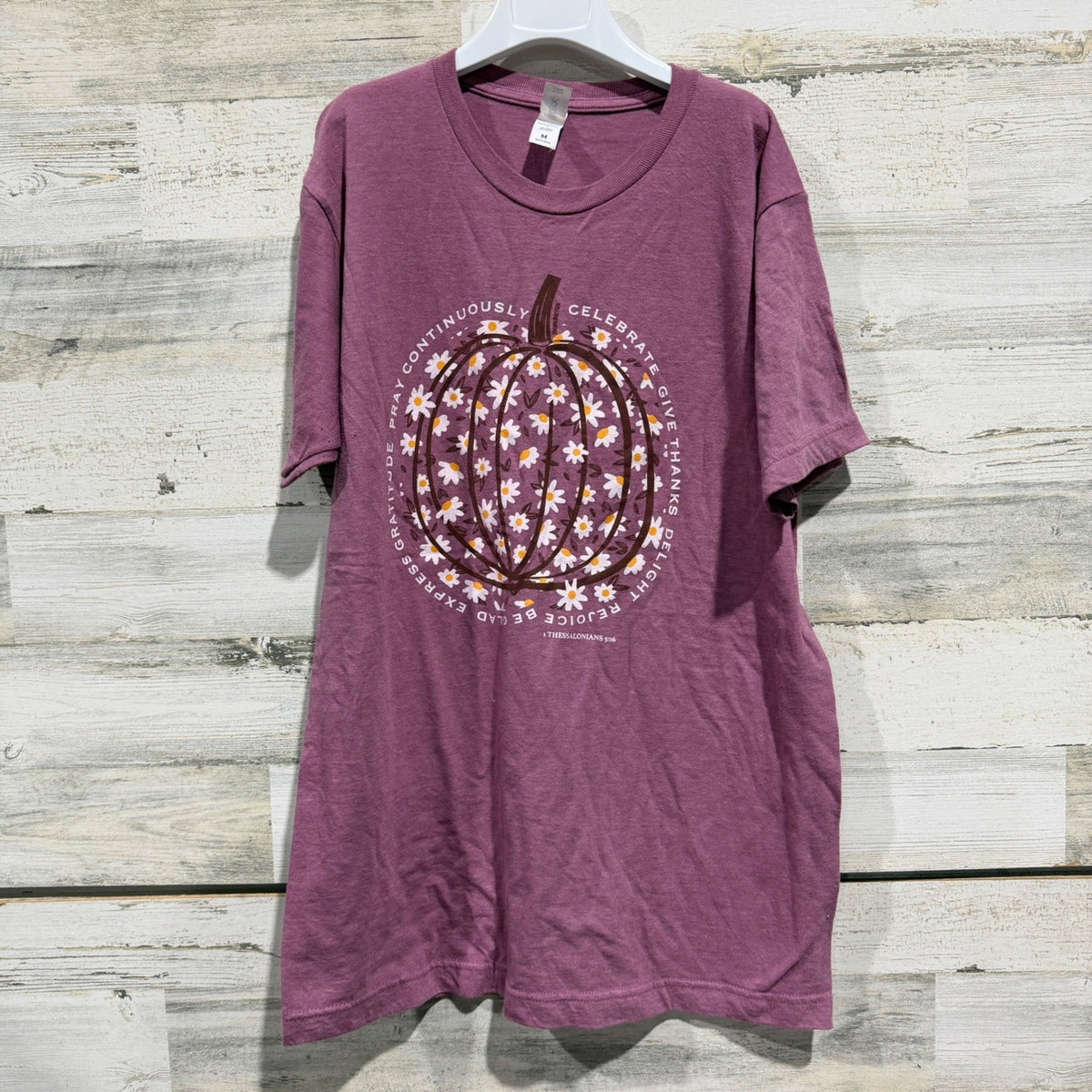 Tultex 1 Thessalonians 5:16 Graphic Tee Women M Purple Cotton Blend Fall Casual0