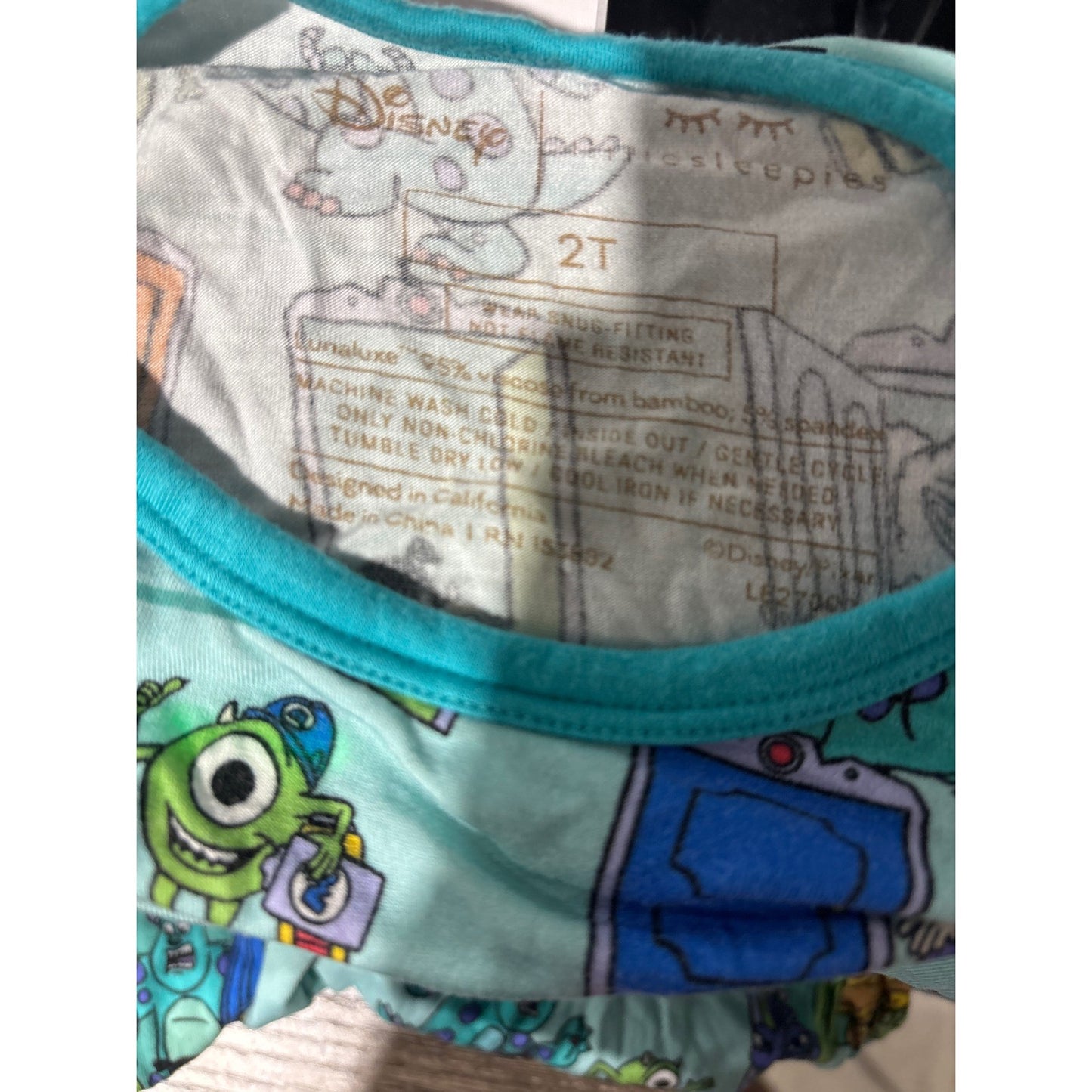 Monsters Inc Bamboo Disney Little Sleepies Pajamas Toddler 2T Two Piece Set2