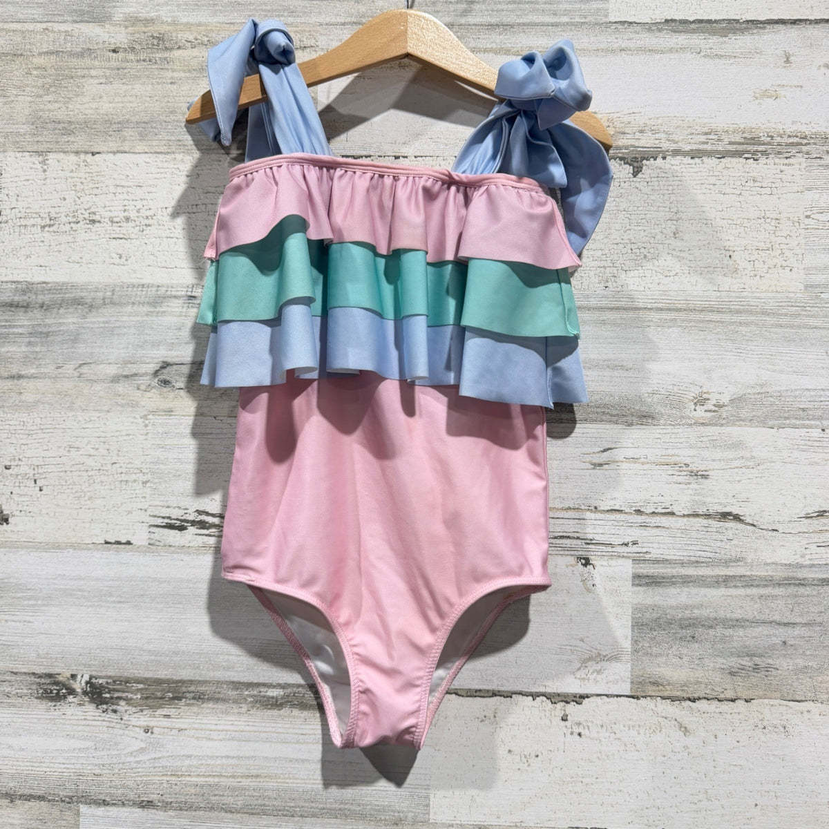 Eliza James Kids Swimsuit Girls 6 Pink Ruffle Shoulder Tie Pastel Girly EUC0