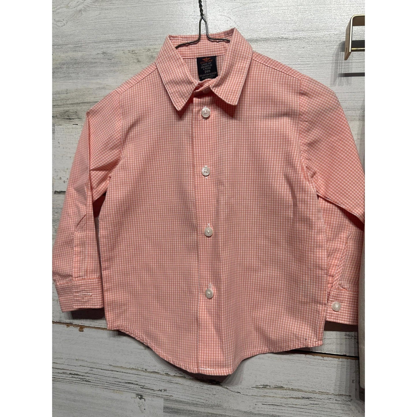 Dockers 3-Piece Suit Set Boys 24M Pink Beige Gingham Vest Pants GUC*Flawed1