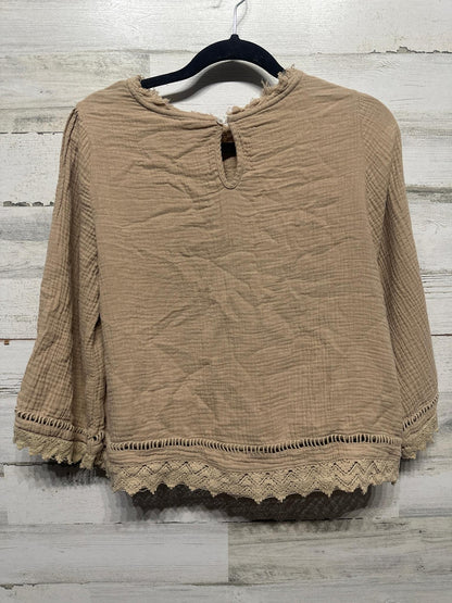 Rylee + Cru Gauze Blouse Women S Tan Lace Trim Pintuck Boho EUC2