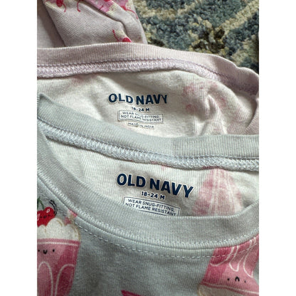 Old Navy Pajama Set Bundle Girls 18-24M Pink Blue Cake Milkshake2