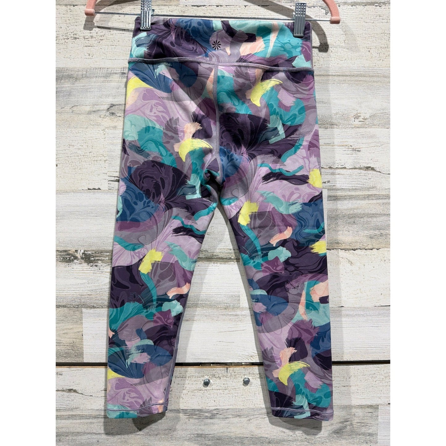 Athleta Girl Chit Chat Capri Girls L 12 Purple Abstract Athletic Yoga EUC3