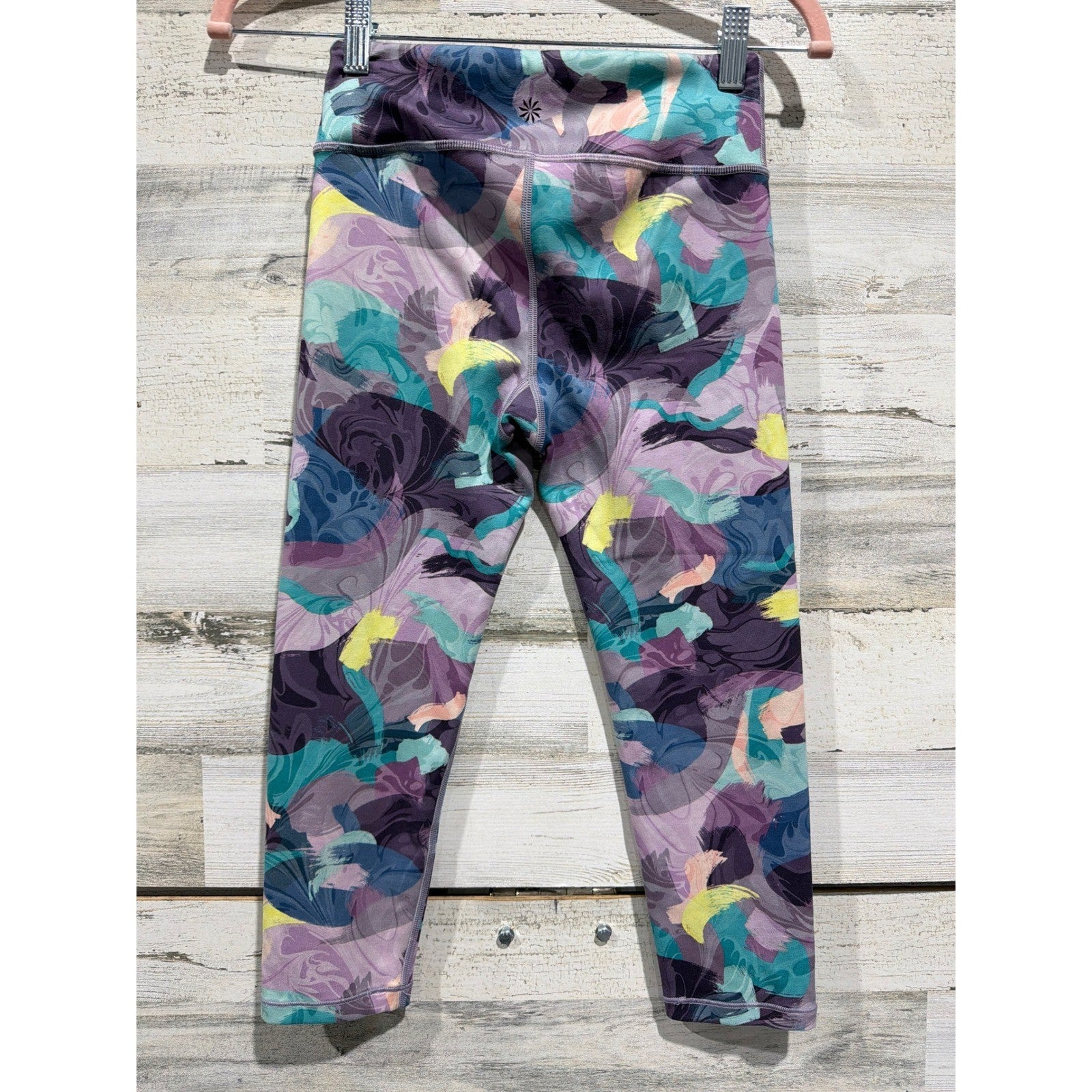 Athleta Girl Chit Chat Capri Girls L 12 Purple Abstract Athletic Yoga EUC3