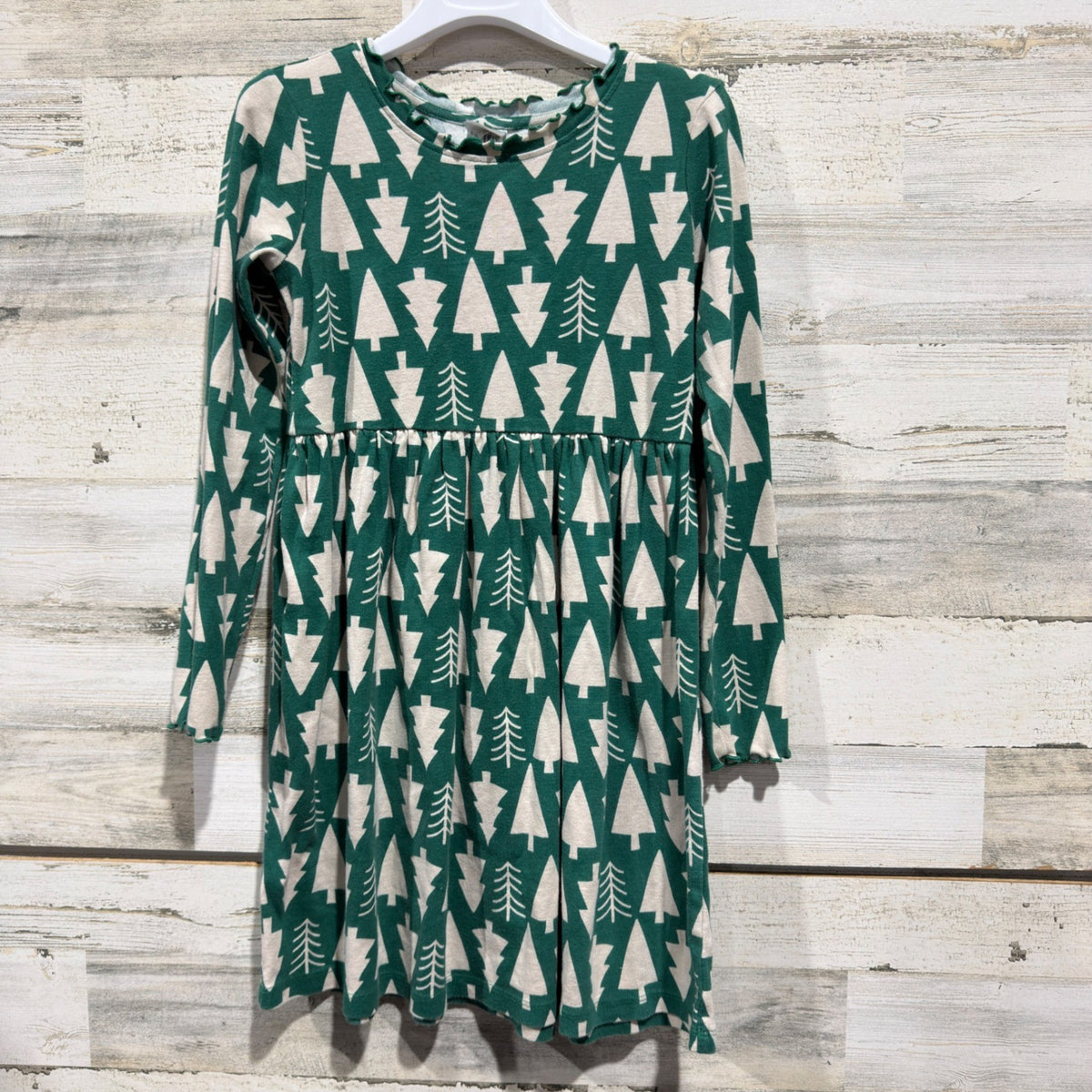 Hanna Andersson Holiday Tree Dress Girls 10 Green 100% Cotton EUC0