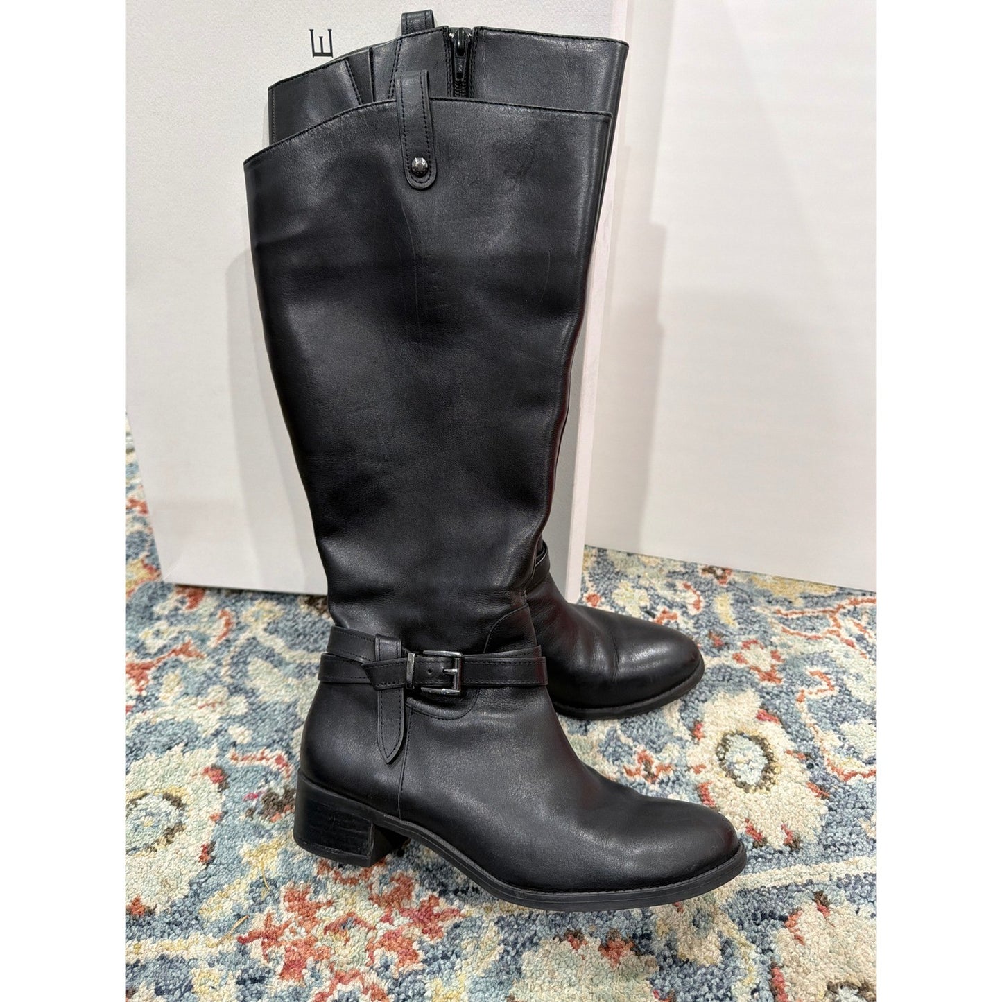 Alex Marie Riding Boots Women 8MW Black Wide Calf Leather Buckle EUC0