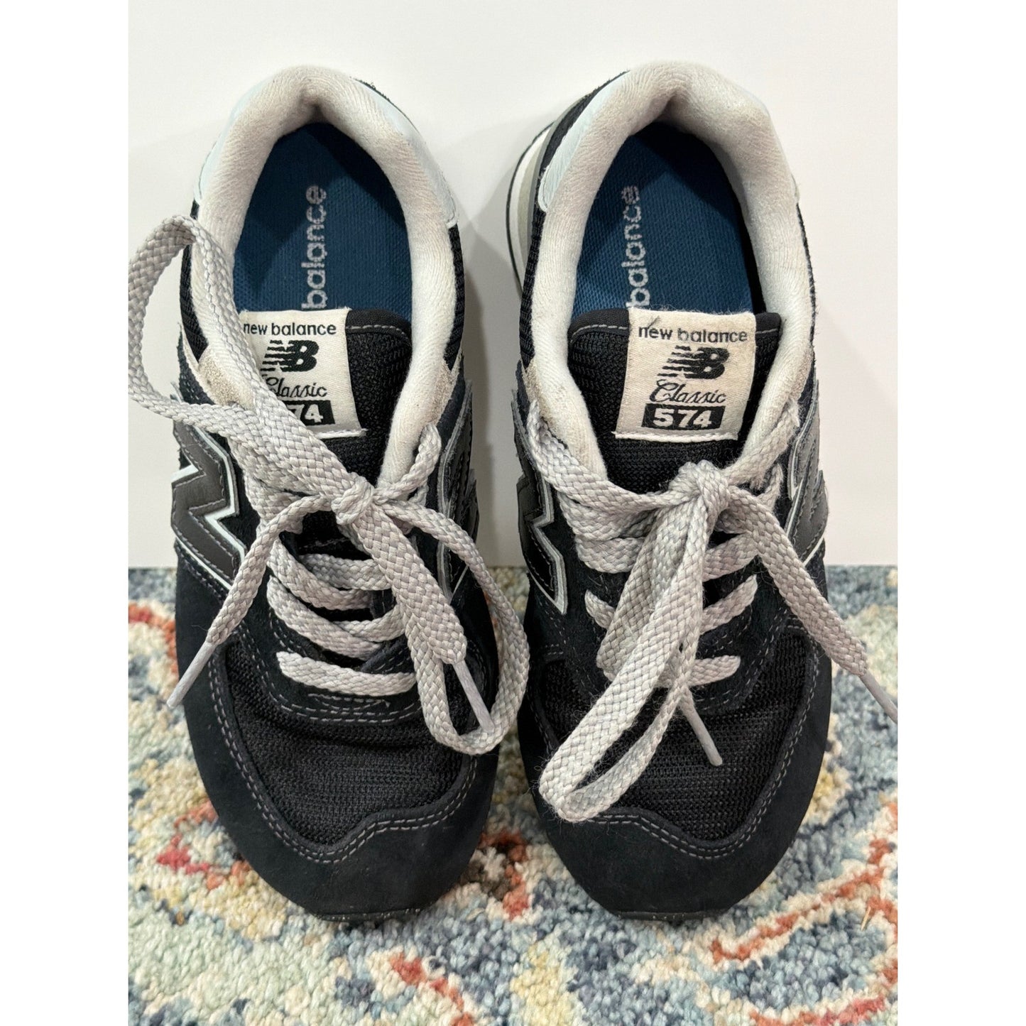 New Balance 574 Shoes Boys 13 Black Grey Suede Mesh Retro Classic EUC6