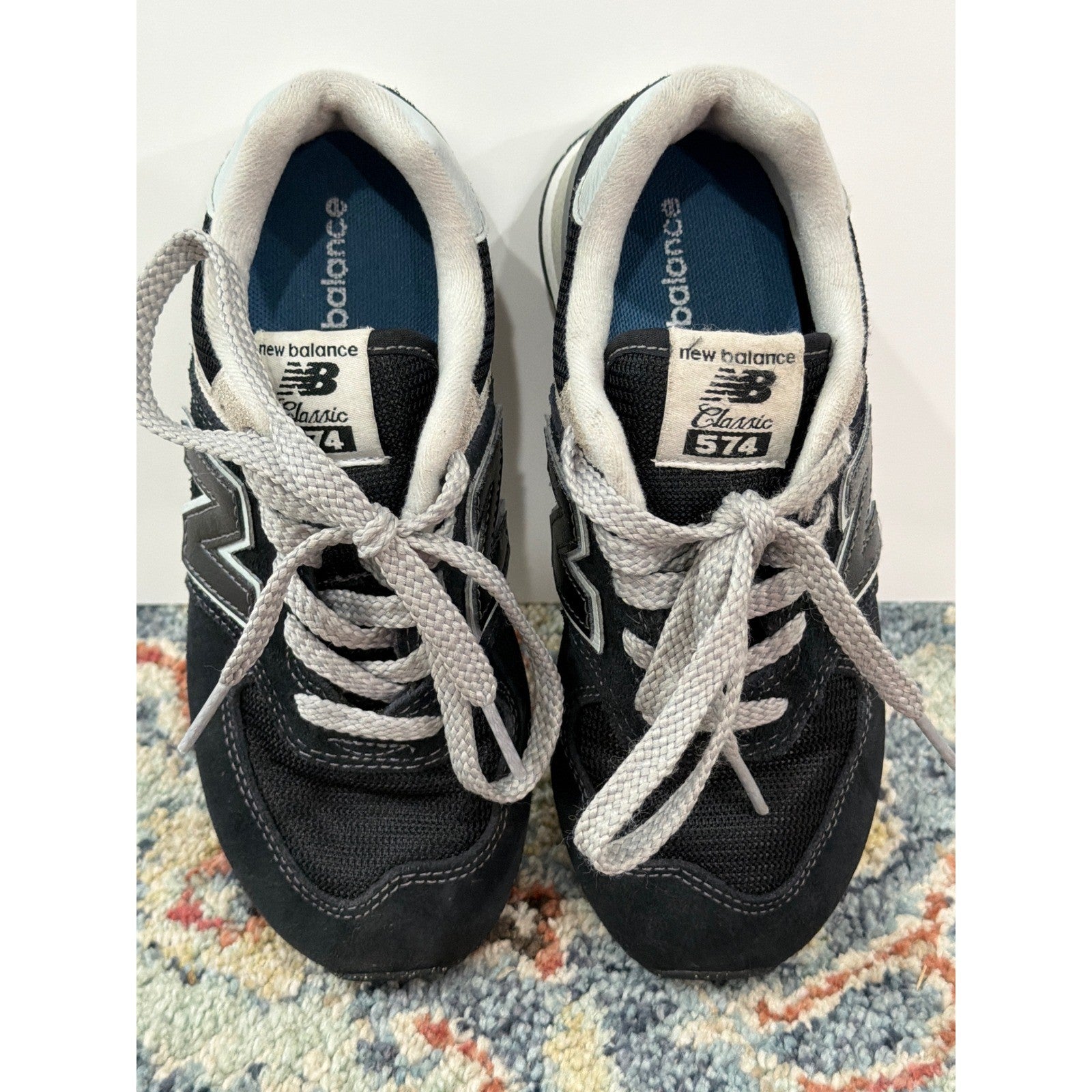 New Balance 574 Shoes Boys 13 Black Grey Suede Mesh Retro Classic EUC6