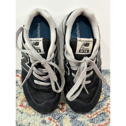 New Balance 574 Shoes Boys 13 Black Grey Suede Mesh Retro Classic EUC6