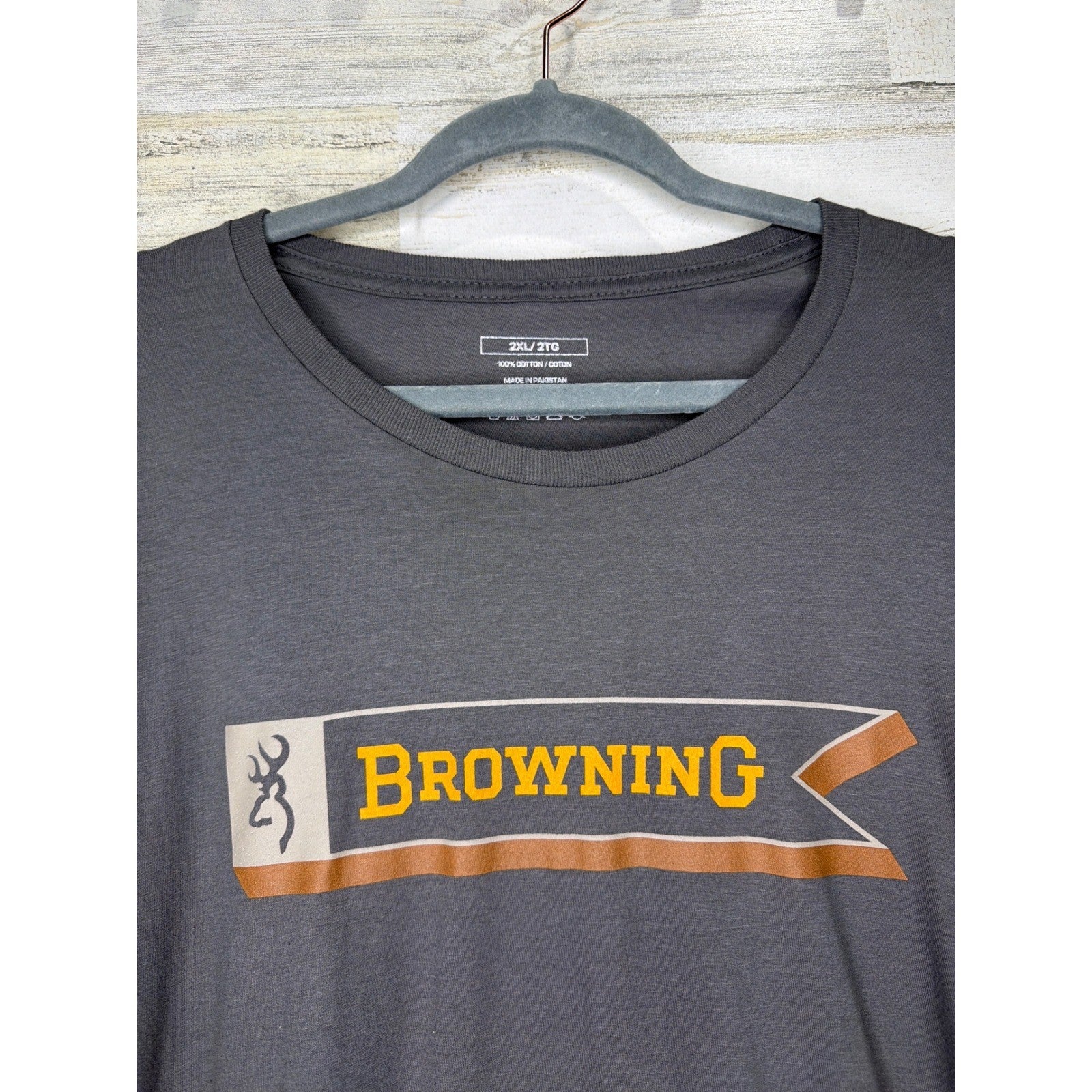 Browning Graphic T-Shirt Men 2XL Gray Pennant Logo Outdoor Gorpcore EUC1