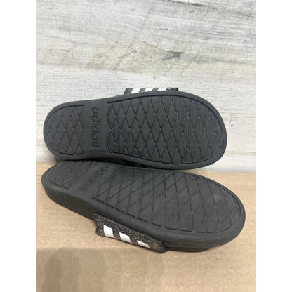 Adidas Slides Girls Size 2 Black Silver Glitter 3-Stripes3