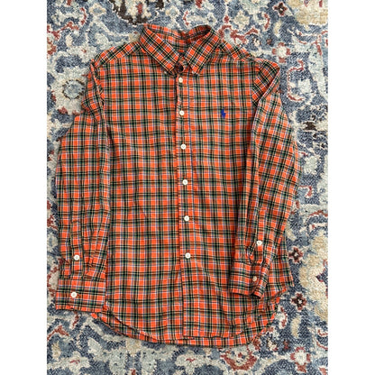 Ralph Lauren Plaid Button Down Shirt Kids M 10-12 Orange Green Good Preppy Top0