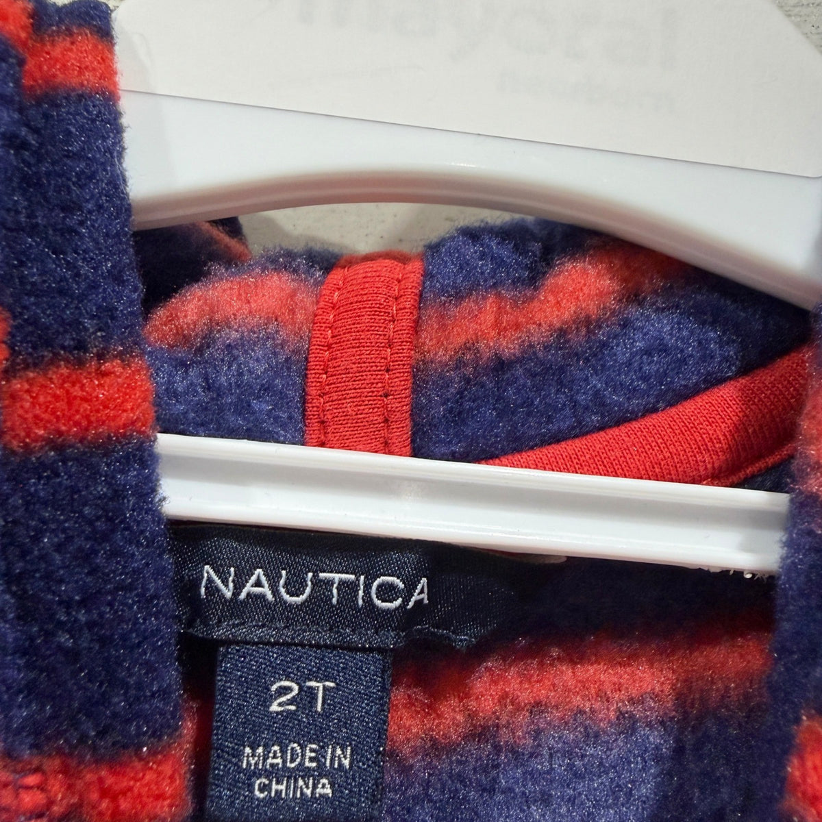 Nautica Fleece Hoodie Jacket Girls 2T Navy Red Striped Nautical Preppy Fall EUC2