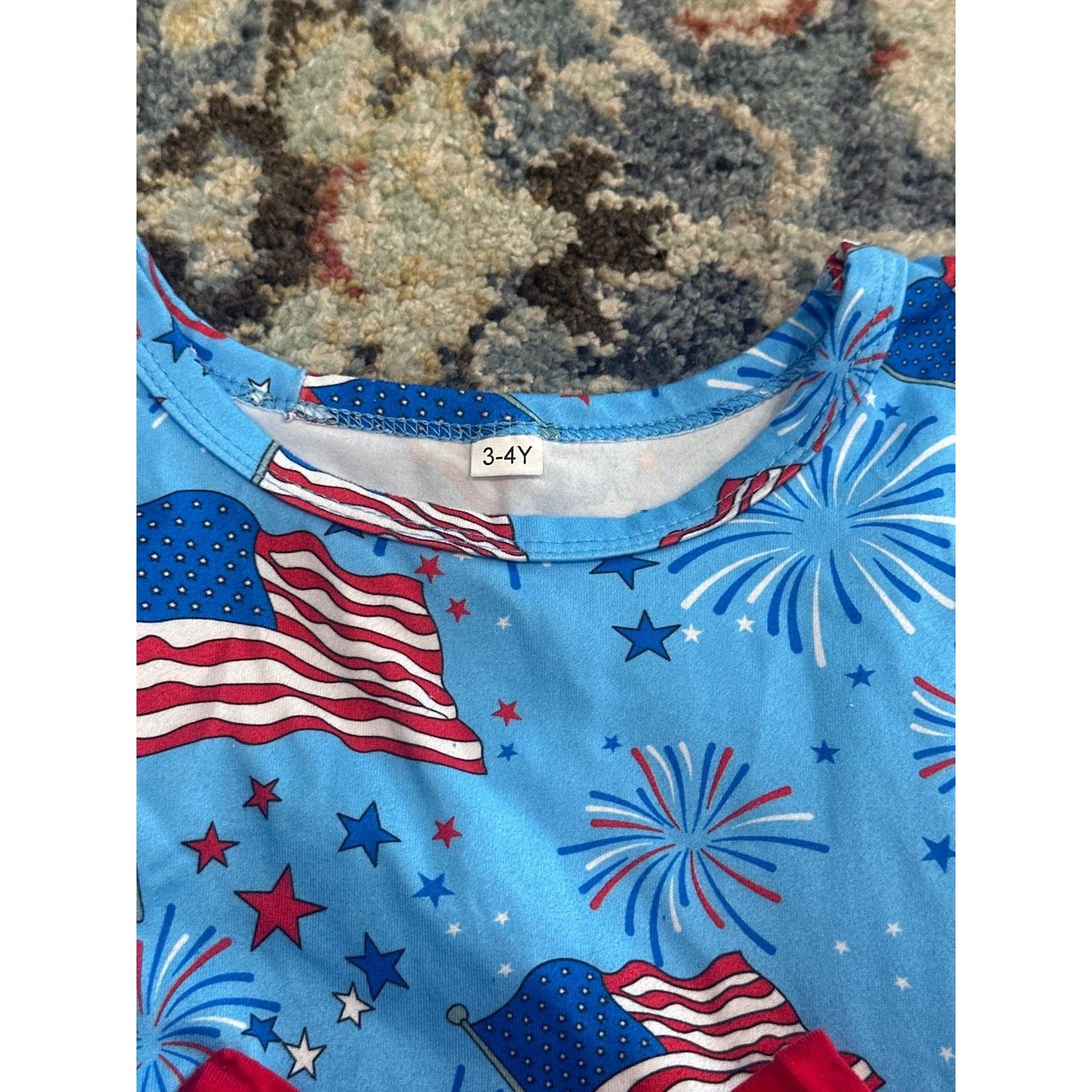 Patriotic Dress Girls 3-4Y Blue Flag Firework Star Bow VGUC1