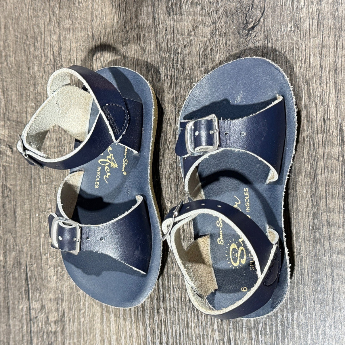 Sun-San Surfer Sandals Boys Size 6 Navy Blue Leather Buckle Classic GUC*3