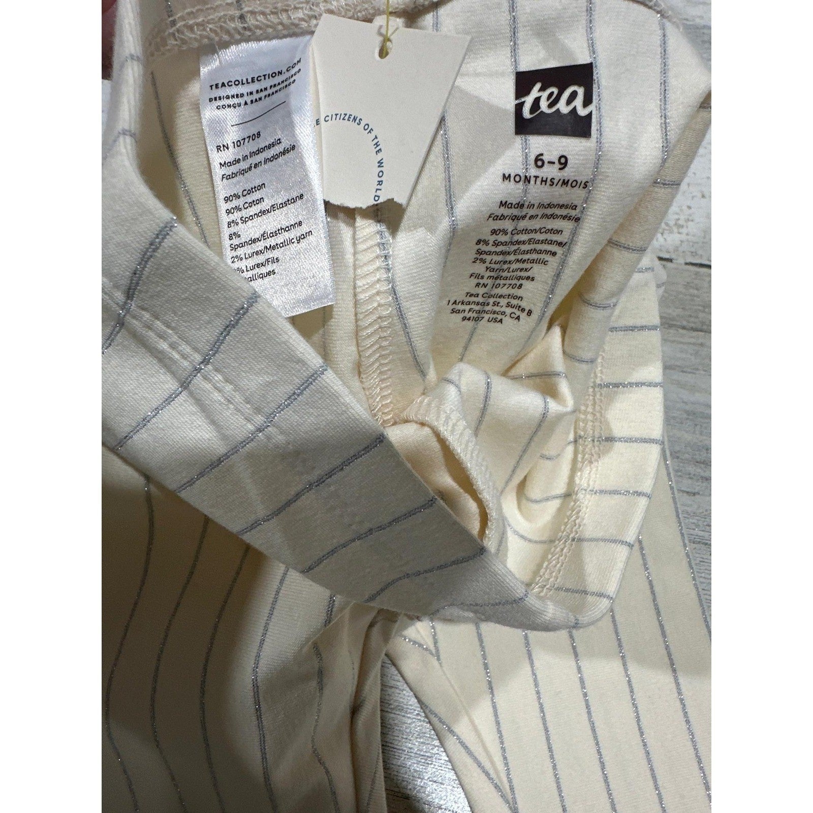 Tea Collection Striped Leggings Girls 6-9m Cream Silver Glitter Coquette NWT1