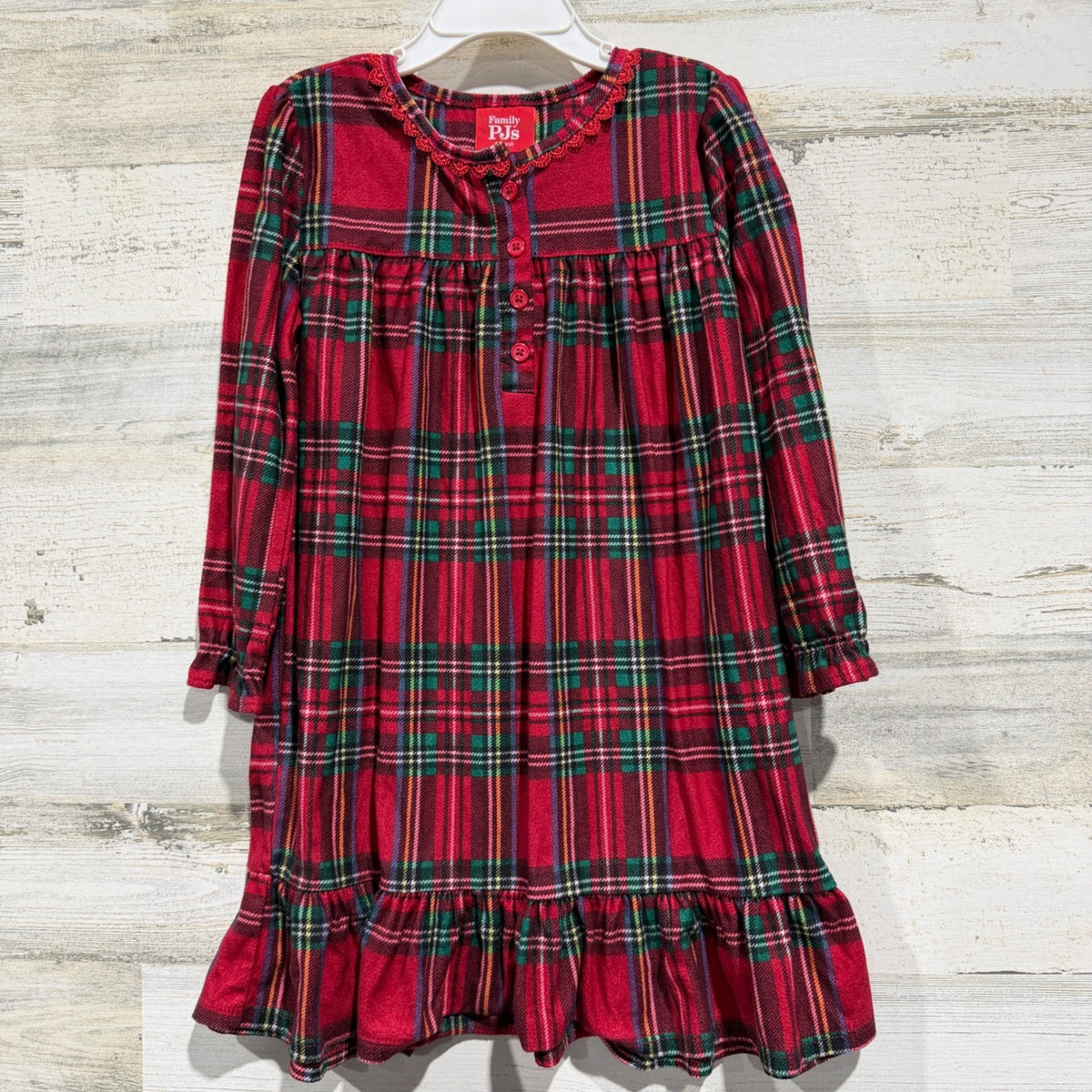 Family PJs Plaid Nightgown Girls XS 4/5 Red Polyester Holiday Classic EUC0