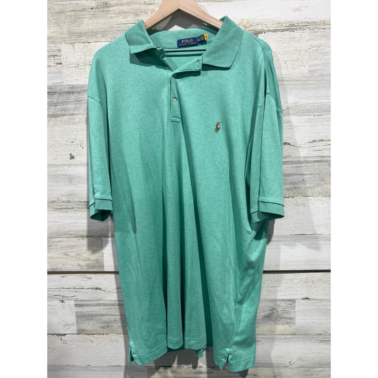 Polo Ralph Lauren Polo Shirt Men XLT Green Heathered Cotton Classic EUC0