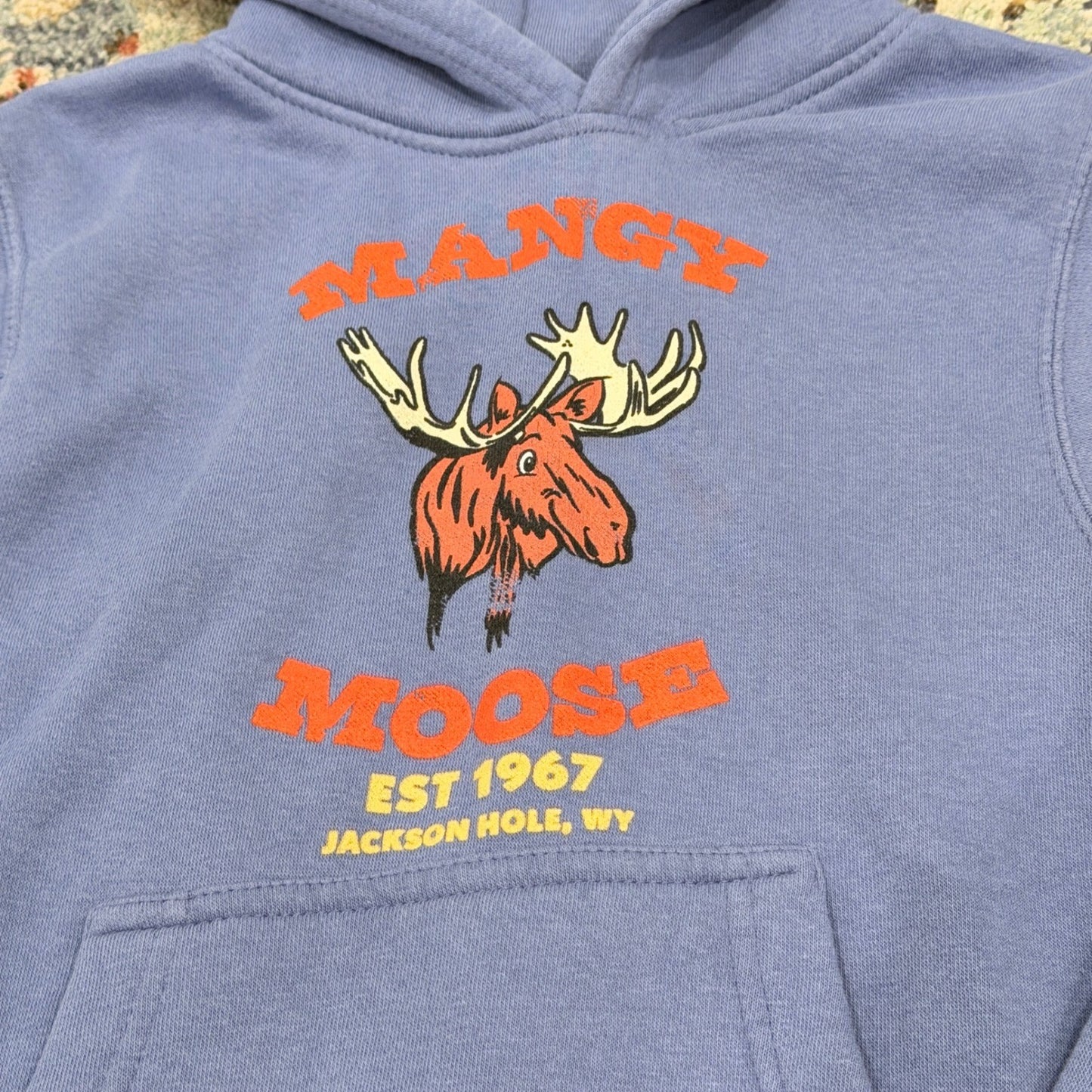 Lone Rock Mangy Moose Hoodie Kids YS Blue Jackson Hole Wyoming EUC1