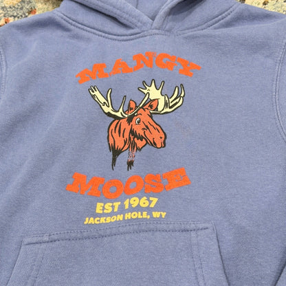 Lone Rock Mangy Moose Hoodie Kids YS Blue Jackson Hole Wyoming EUC1