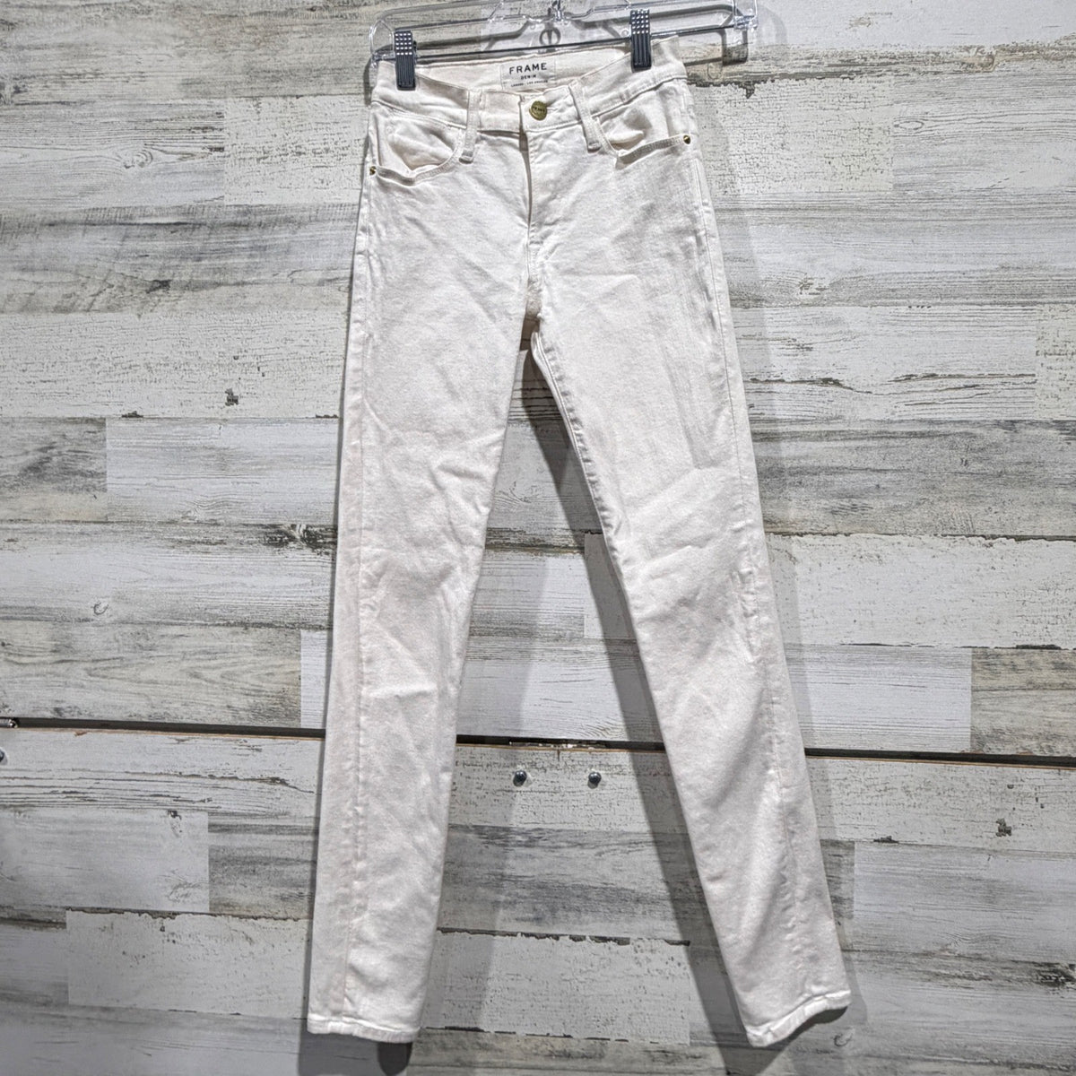 Frame Le High Skinny Jeans Women 24 Blanc White Cotton Blend Designer Flawed*0