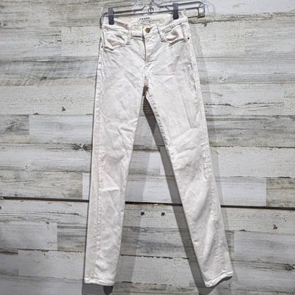 Frame Le High Skinny Jeans Women 24 Blanc White Cotton Blend Designer Flawed*0