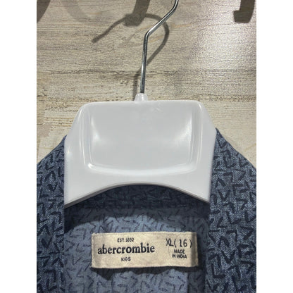 Abercrombie Button Up Shirt Boys XL 16 Blue Geometric Print Preppy2