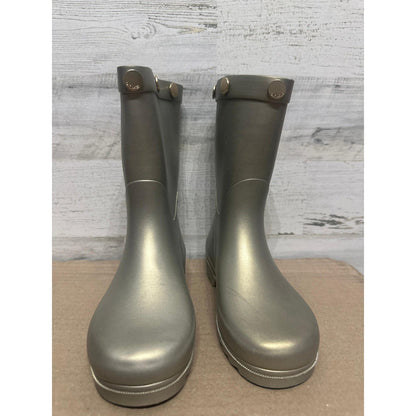 Oil and Water Rain Boots Girls Size 1 Youth Gold Metallic Rubber Studded EUC2