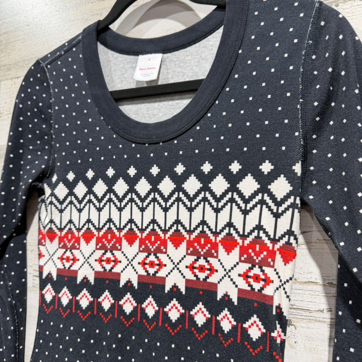 Hanna Andersson Fair Isle Top Women XS Black Organic Cotton Nordic EUC2