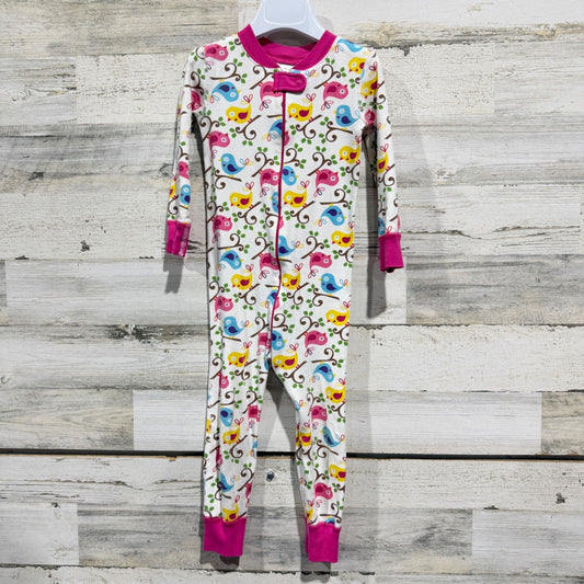 Hanna Andersson Sleeper Girls Size 3 White Bird Print Organic Cotton EUC0