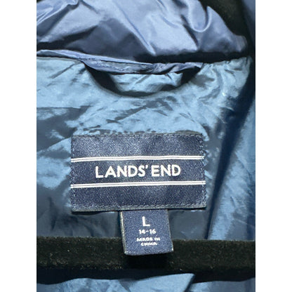 Lands End Puffer Jacket Kids 14-16 Navy Blue Quilted Lightweight EUC1
