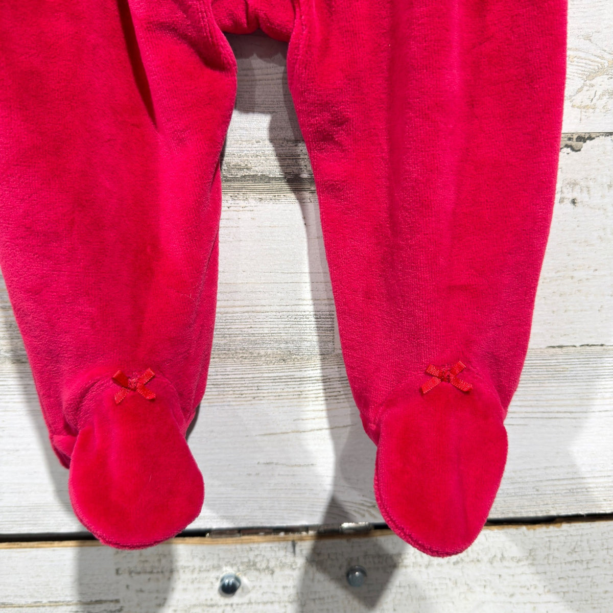 Next Footed Sleepsuit Baby Girls 6-9M Red Smocked Heart Velour Holiday NWT4
